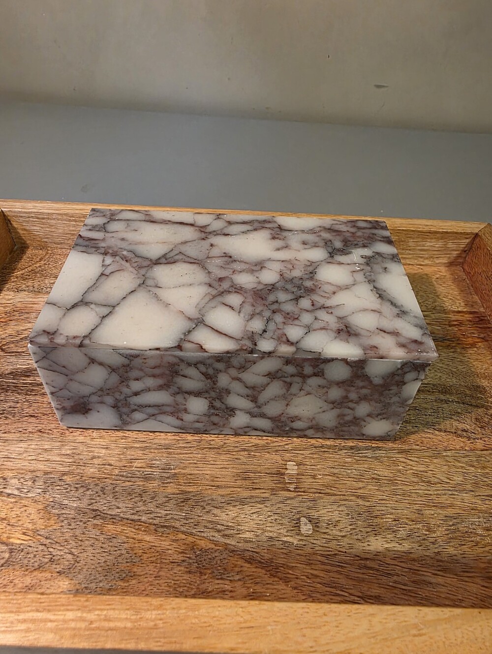 Marbled Stone Bathroom Accessory Box - White with Brown Veining